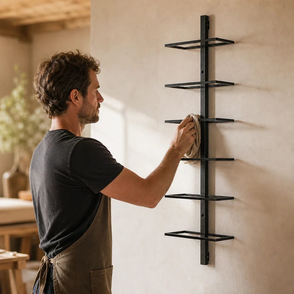 Finition du casier vertical La Colonne en atelier