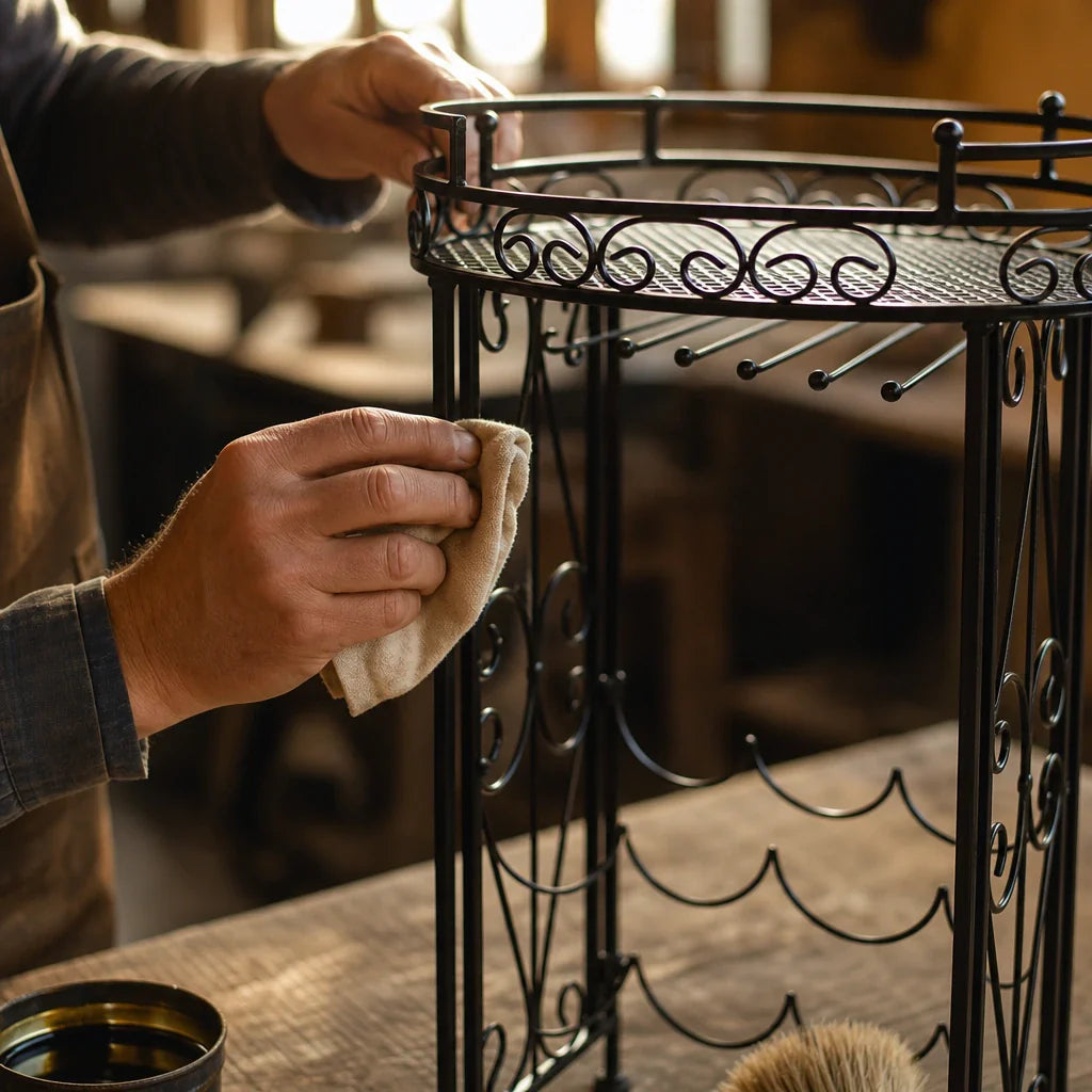 Finition à la main du casier Le Guéridon en atelier