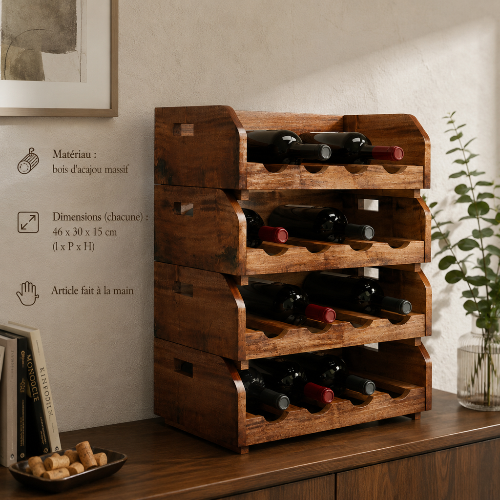 Casiers à vin en acajou massif, lot de 4, 16 bouteilles · L'Atelier